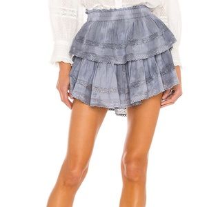 LOVESHACKFANCY RUFFLE MINI SKIRT - Washed Denim